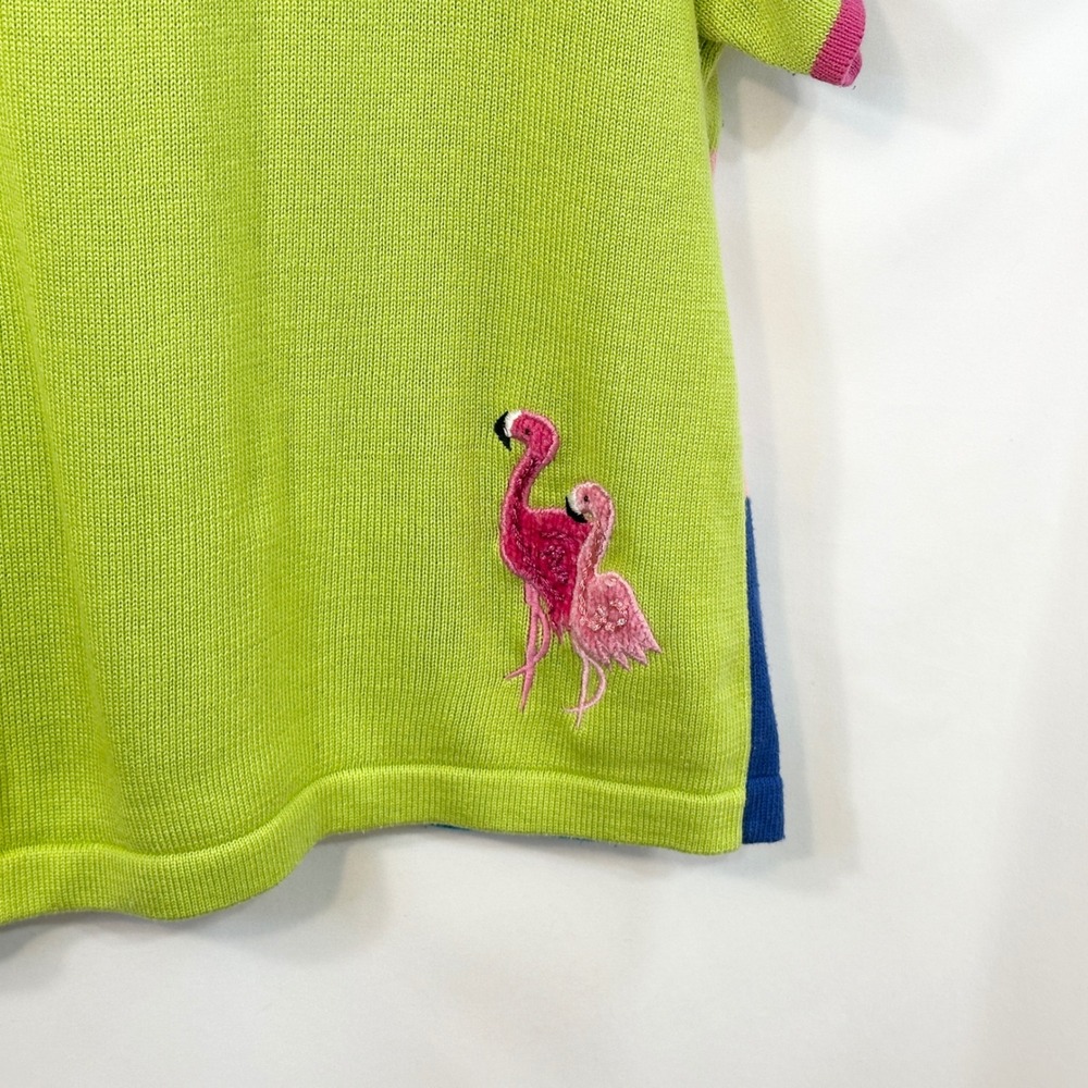 VTG‎ Jack B Quick Large Sweater Flamingo Beaded Zip Beachy Coastal Novelty 345 - Picture 10 of 11